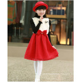 winter kids christmas party lace trim pinafore red bow new year appliqued dress winter hot sale fur clothes children